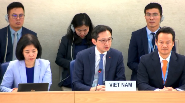 Do Hung Viet, Vietnam’s deputy minister of foreign affairs, at the Universal Periodic Review of Vietnam’s human rights record at the UN Human Rights Council, Geneva, Switzerland, May 7, 2024